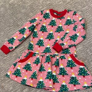 Mini Boden Pink and Green Christmas Tree sweatshirt dress